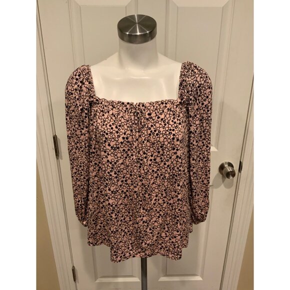 Boden Pink & Black Floral Patterned Off The Shoulder Shirt, Size 4 - Picture 1 of 5